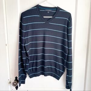 Banana Republic Silk Cashmere Long Sleeve Striped V-Neck Navy Sweater Small S